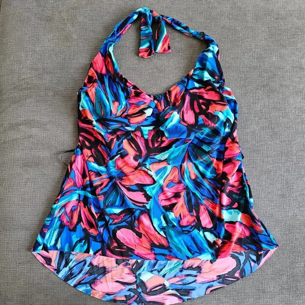Magicsuit Women's Multi Sophie Cowl Neck High Low Hem Tankini Top Size 10